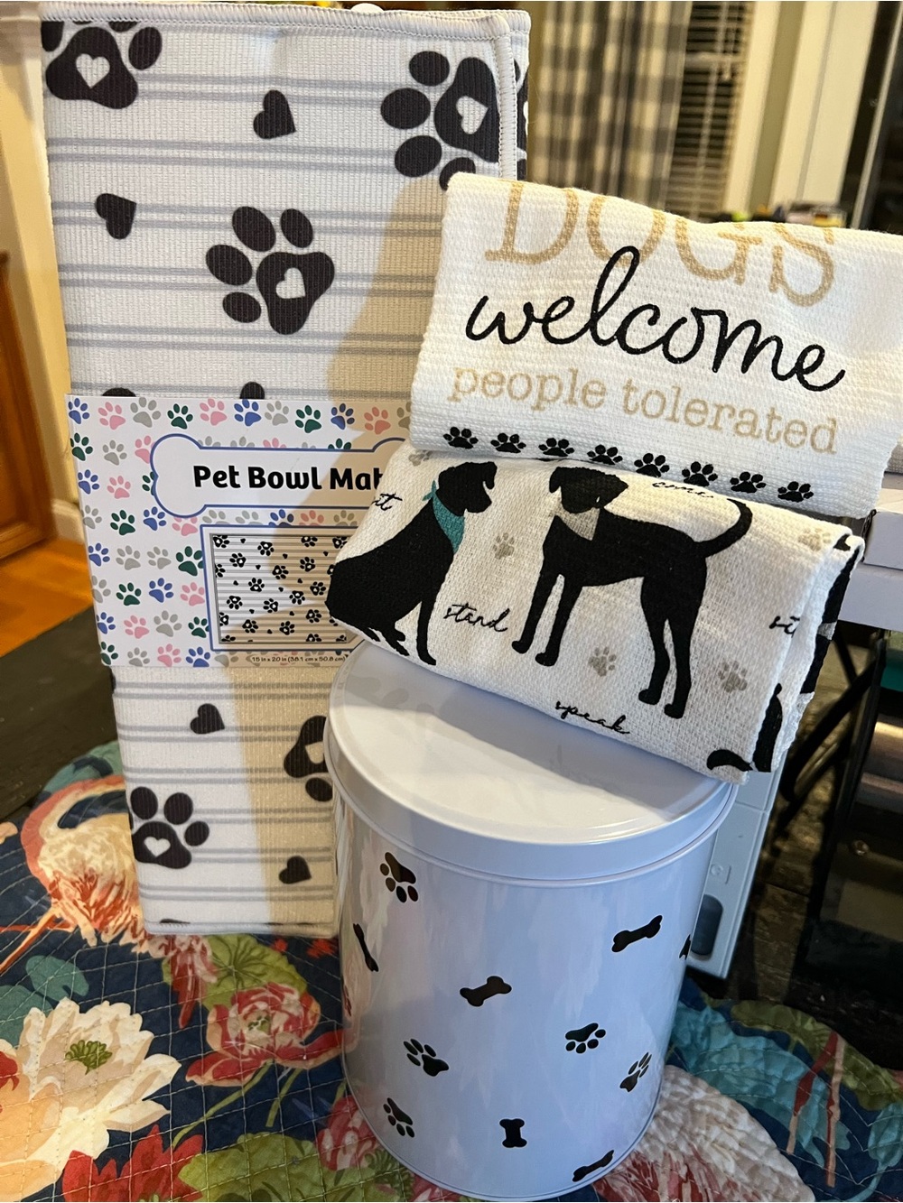 Dog-Themed Bundle: Pet Bowl Mat, Towel Set & Treat Canister 🐾 🐾